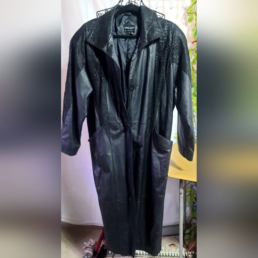Vintage Pelle New York Milano Women's Genuine Leather Long Trench Coat